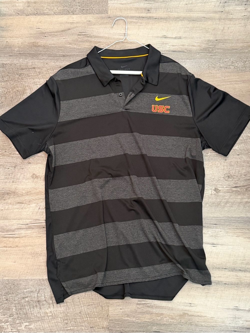 Nike Black and Gray USC Striped Performance Polo